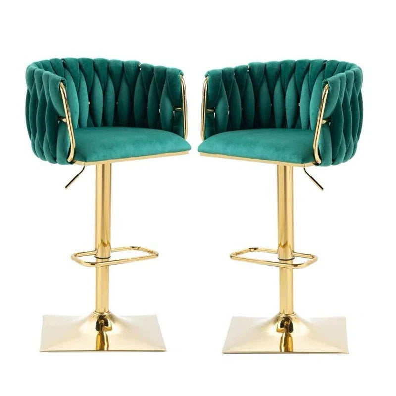 Modern Luxury Velvet Bar Stool with Metal Frame, Oval Cushioned Seat (Lift-Up), Backrest, Footrest, and Swivel – Ideal for Kitchen
