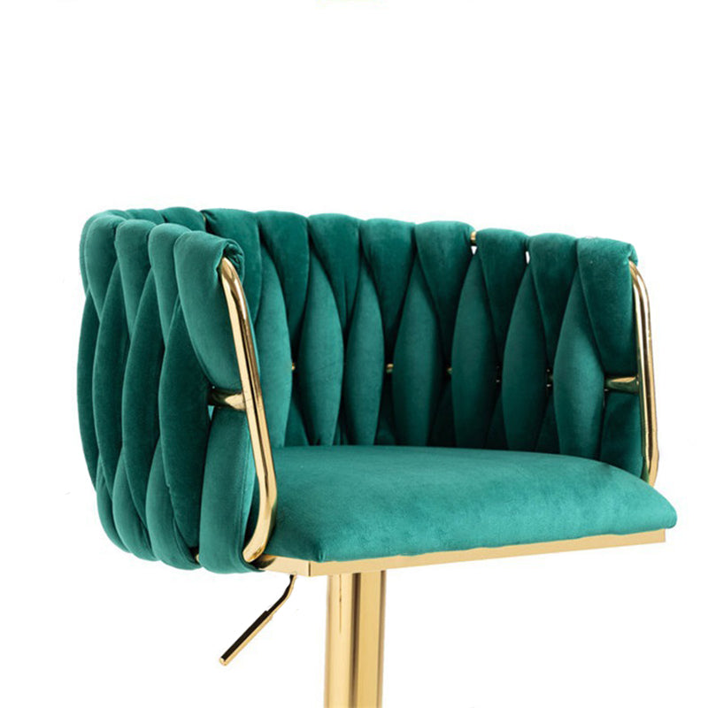 Modern Luxury Velvet Bar Stool with Metal Frame, Oval Cushioned Seat (Lift-Up), Backrest, Footrest, and Swivel – Ideal for Kitchen