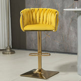 Modern Luxury Velvet Bar Stool with Metal Frame, Oval Cushioned Seat (Lift-Up), Backrest, Footrest, and Swivel – Ideal for Kitchen