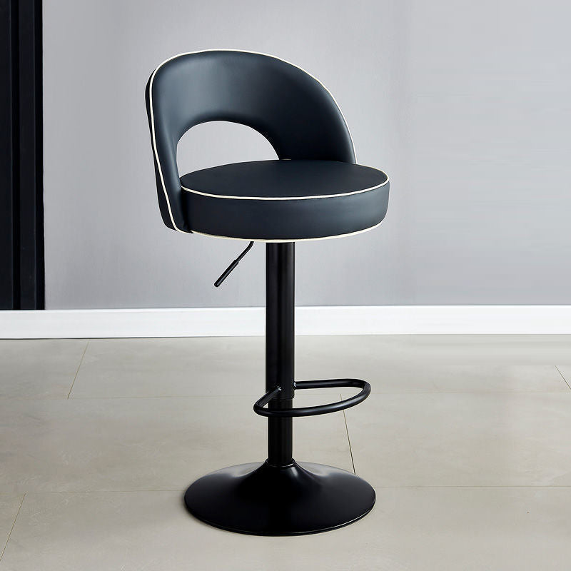 Modern Minimalist Faux Leather Bar Stool with Metal Frame, Round Liftable Seat, Backrest, Footrest, and Swivel – for Kitchen