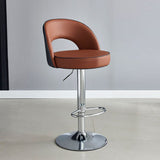 Modern Minimalist Faux Leather Bar Stool with Metal Frame, Round Liftable Seat, Backrest, Footrest, and Swivel – for Kitchen