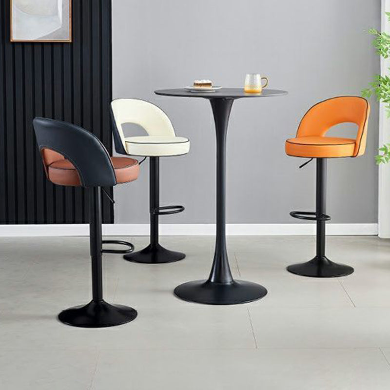 Modern Minimalist Faux Leather Bar Stool with Metal Frame, Round Liftable Seat, Backrest, Footrest, and Swivel – for Kitchen