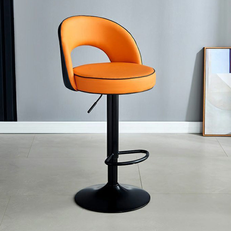 Modern Minimalist Faux Leather Bar Stool with Metal Frame, Round Liftable Seat, Backrest, Footrest, and Swivel – for Kitchen