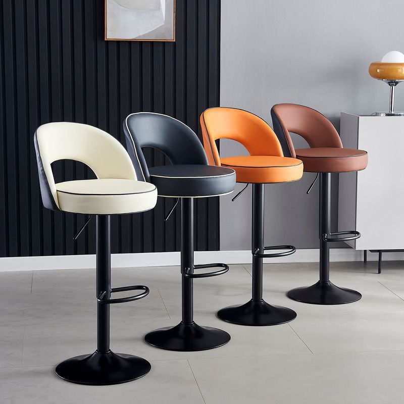 Modern Minimalist Faux Leather Bar Stool with Metal Frame, Round Liftable Seat, Backrest, Footrest, and Swivel – for Kitchen