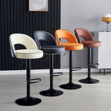 Modern Minimalist Faux Leather Bar Stool with Metal Frame, Round Liftable Seat, Backrest, Footrest, and Swivel – for Kitchen