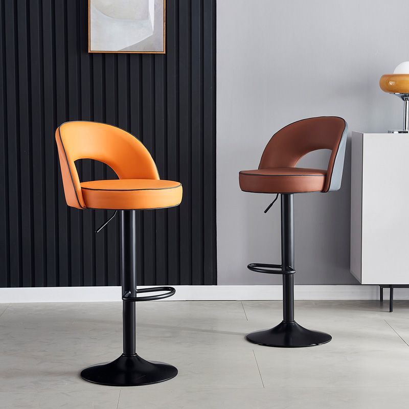 Modern Minimalist Faux Leather Bar Stool with Metal Frame, Round Liftable Seat, Backrest, Footrest, and Swivel – for Kitchen