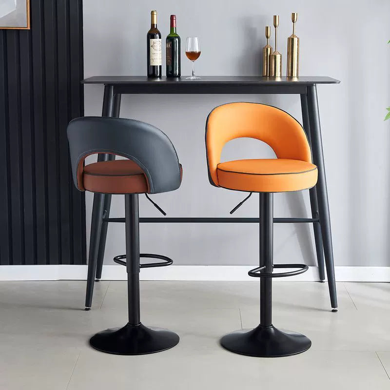 Modern Minimalist Faux Leather Bar Stool with Metal Frame, Round Liftable Seat, Backrest, Footrest, and Swivel – for Kitchen
