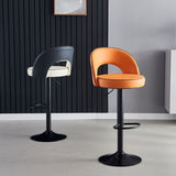 Modern Minimalist Faux Leather Bar Stool with Metal Frame, Round Liftable Seat, Backrest, Footrest, and Swivel – for Kitchen