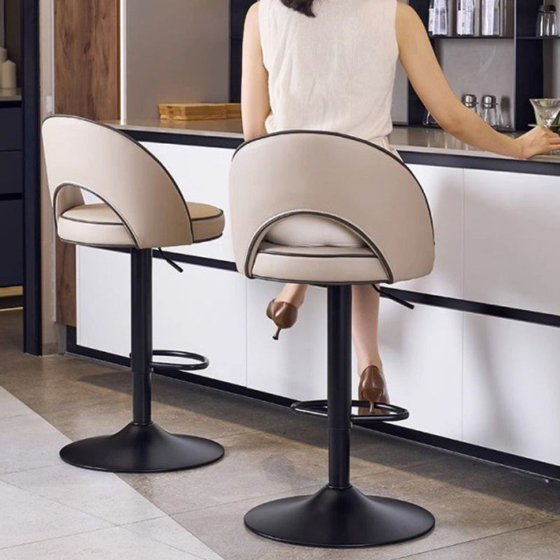 Modern Minimalist Faux Leather Bar Stool with Metal Frame, Round Liftable Seat, Backrest, Footrest, and Swivel – for Kitchen