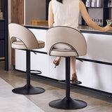 Modern Minimalist Faux Leather Bar Stool with Metal Frame, Round Liftable Seat, Backrest, Footrest, and Swivel – for Kitchen