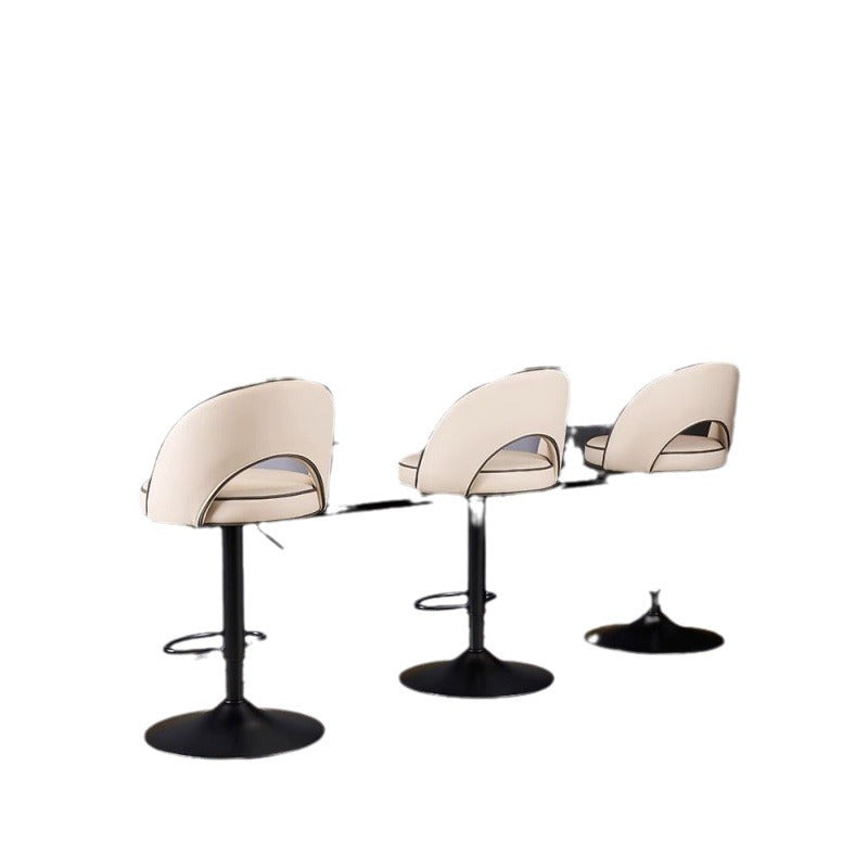 Modern Minimalist Faux Leather Bar Stool with Metal Frame, Round Liftable Seat, Backrest, Footrest, and Swivel – for Kitchen