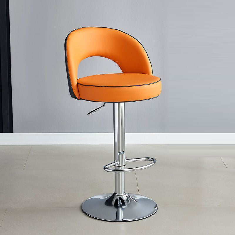 Modern Minimalist Faux Leather Bar Stool with Metal Frame, Round Liftable Seat, Backrest, Footrest, and Swivel – for Kitchen