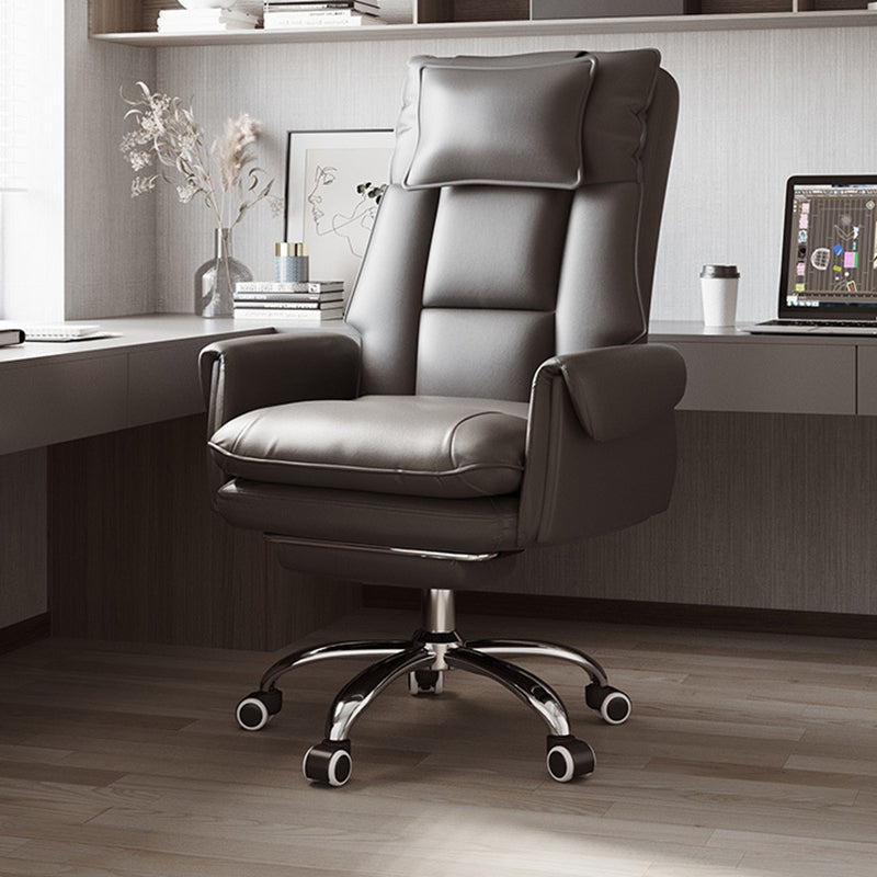 Modern Minimalist PCV Leather Desk Chair with Aluminum Alloy Steel Frame, Cushioned Seat, Reclinable Backrest, Footrest and Headrest – Home Office