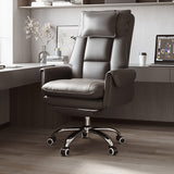Modern Minimalist PCV Leather Desk Chair with Aluminum Alloy Steel Frame, Cushioned Seat, Reclinable Backrest, Footrest and Headrest – Home Office
