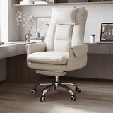 Modern Minimalist PCV Leather Desk Chair with Aluminum Alloy Steel Frame, Cushioned Seat, Reclinable Backrest, Footrest and Headrest – Home Office