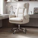 Modern Minimalist PCV Leather Desk Chair with Aluminum Alloy Steel Frame, Cushioned Seat, Reclinable Backrest, Footrest and Headrest – Home Office