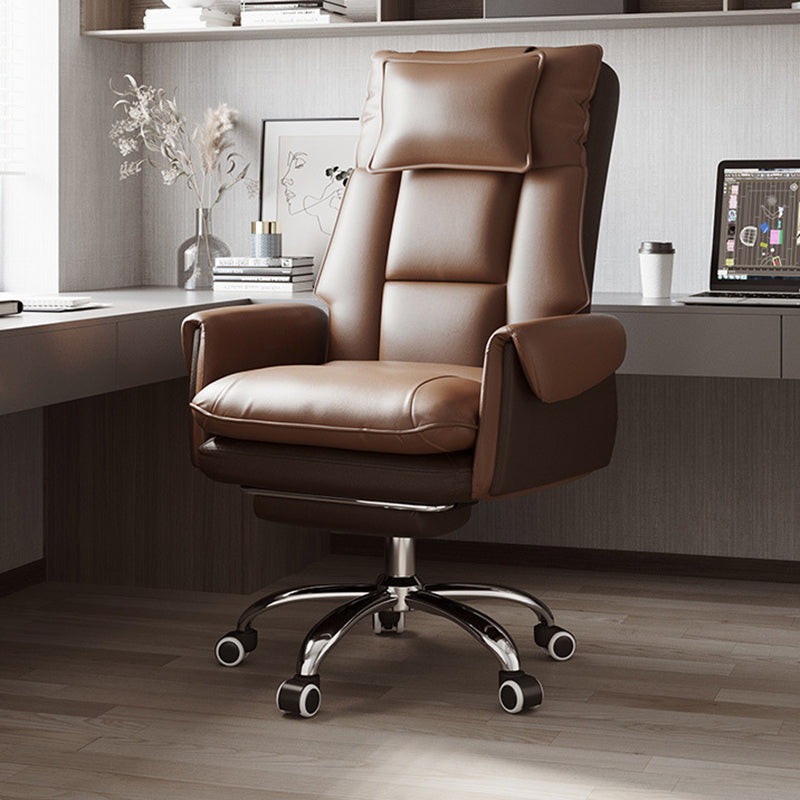 Modern Minimalist PCV Leather Desk Chair with Aluminum Alloy Steel Frame, Cushioned Seat, Reclinable Backrest, Footrest and Headrest – Home Office