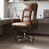 Modern Minimalist PCV Leather Desk Chair with Aluminum Alloy Steel Frame, Cushioned Seat, Reclinable Backrest, Footrest and Headrest – Home Office