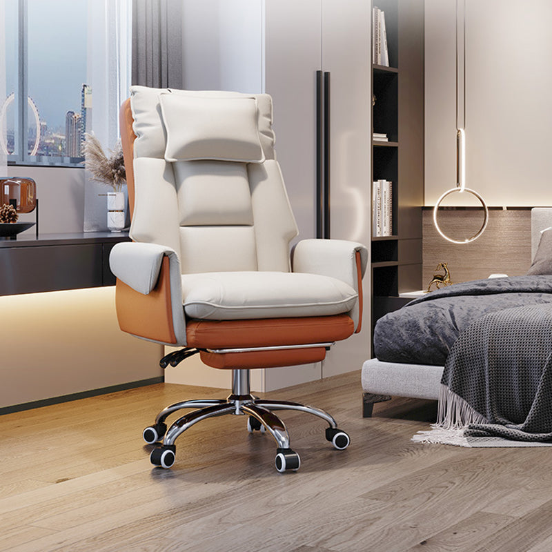 Modern Minimalist PCV Leather Desk Chair with Aluminum Alloy Steel Frame, Cushioned Seat, Reclinable Backrest, Footrest and Headrest – Home Office