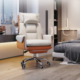 Modern Minimalist PCV Leather Desk Chair with Aluminum Alloy Steel Frame, Cushioned Seat, Reclinable Backrest, Footrest and Headrest – Home Office