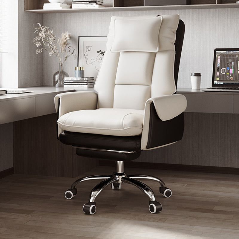 Modern Minimalist PCV Leather Desk Chair with Aluminum Alloy Steel Frame, Cushioned Seat, Reclinable Backrest, Footrest and Headrest – Home Office