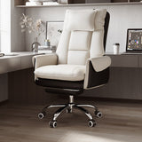 Modern Minimalist PCV Leather Desk Chair with Aluminum Alloy Steel Frame, Cushioned Seat, Reclinable Backrest, Footrest and Headrest – Home Office