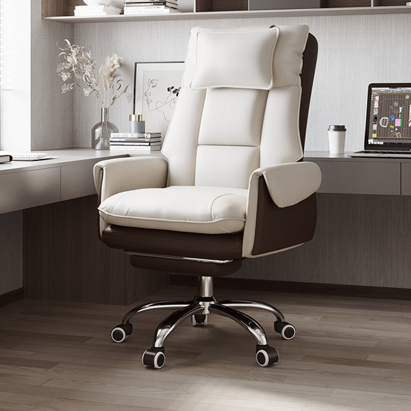 Modern Minimalist PCV Leather Desk Chair with Aluminum Alloy Steel Frame, Cushioned Seat, Reclinable Backrest, Footrest and Headrest – Home Office