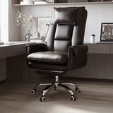 Modern Minimalist PCV Leather Desk Chair with Aluminum Alloy Steel Frame, Cushioned Seat, Reclinable Backrest, Footrest and Headrest – Home Office