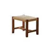 Traditional Japanese Weaving Ash Wood & Rattan Rectangular Rocking Chair with Recliner, Armrest & Footstool for Living Room