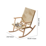 Traditional Japanese Weaving Ash Wood & Rattan Rectangular Rocking Chair with Recliner, Armrest & Footstool for Living Room