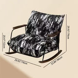 Traditional French Fabric Rocking Chair with Iron Sponge Square Ink Painting, Recliner with Footrest and Armrest for Living Room