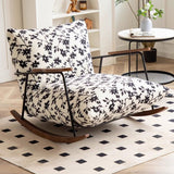 Traditional French Fabric Rocking Chair with Iron Sponge Square Ink Painting, Recliner with Footrest and Armrest for Living Room
