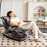 Traditional French Fabric Rocking Chair with Iron Sponge Square Ink Painting, Recliner with Footrest and Armrest for Living Room