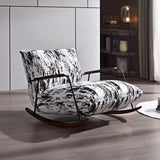 Traditional French Fabric Rocking Chair with Iron Sponge Square Ink Painting, Recliner with Footrest and Armrest for Living Room