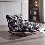 Traditional French Fabric Rocking Chair with Iron Sponge Square Ink Painting, Recliner with Footrest and Armrest for Living Room