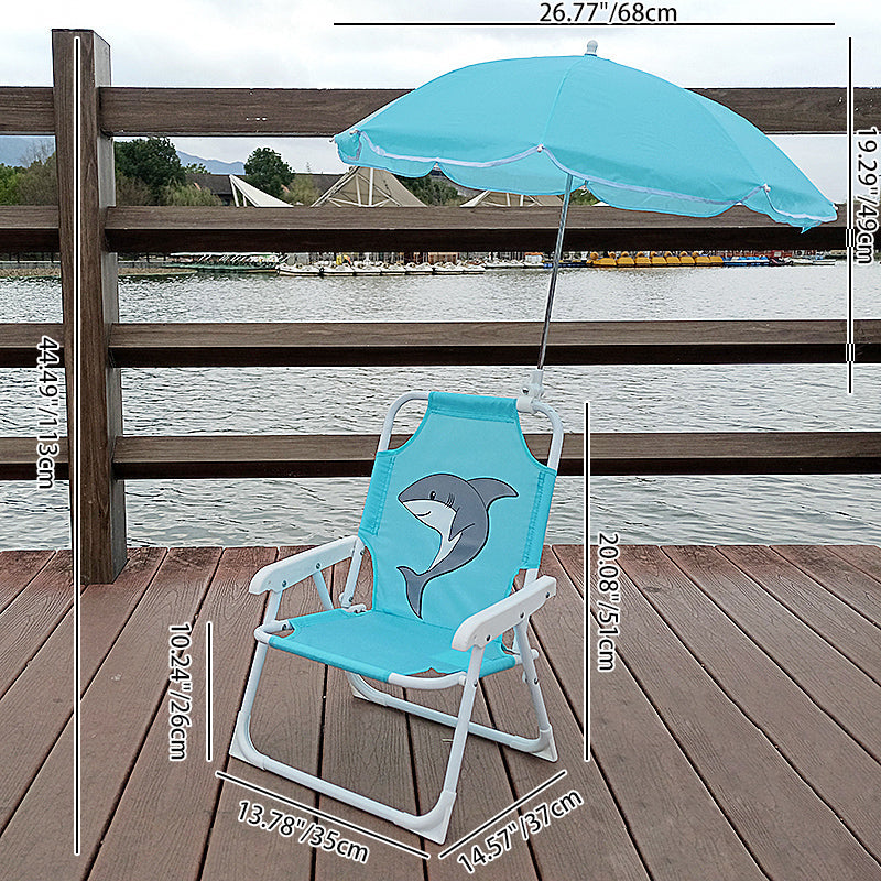 Kids' Outdoor Folding Recliner with Sunshade and Backrest - Contemporary Cartoon Design, Metal Square Frame, PP Construction