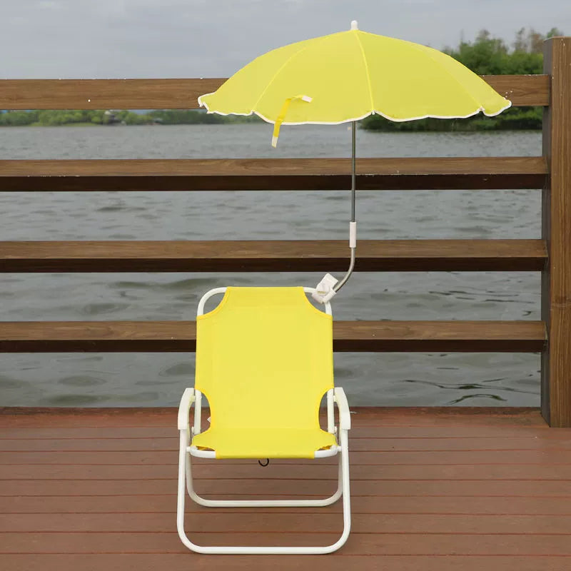 Kids' Outdoor Folding Recliner with Sunshade and Backrest - Contemporary Cartoon Design, Metal Square Frame, PP Construction