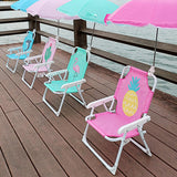 Kids' Outdoor Folding Recliner with Sunshade and Backrest - Contemporary Cartoon Design, Metal Square Frame, PP Construction
