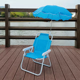 Kids' Outdoor Folding Recliner with Sunshade and Backrest - Contemporary Cartoon Design, Metal Square Frame, PP Construction