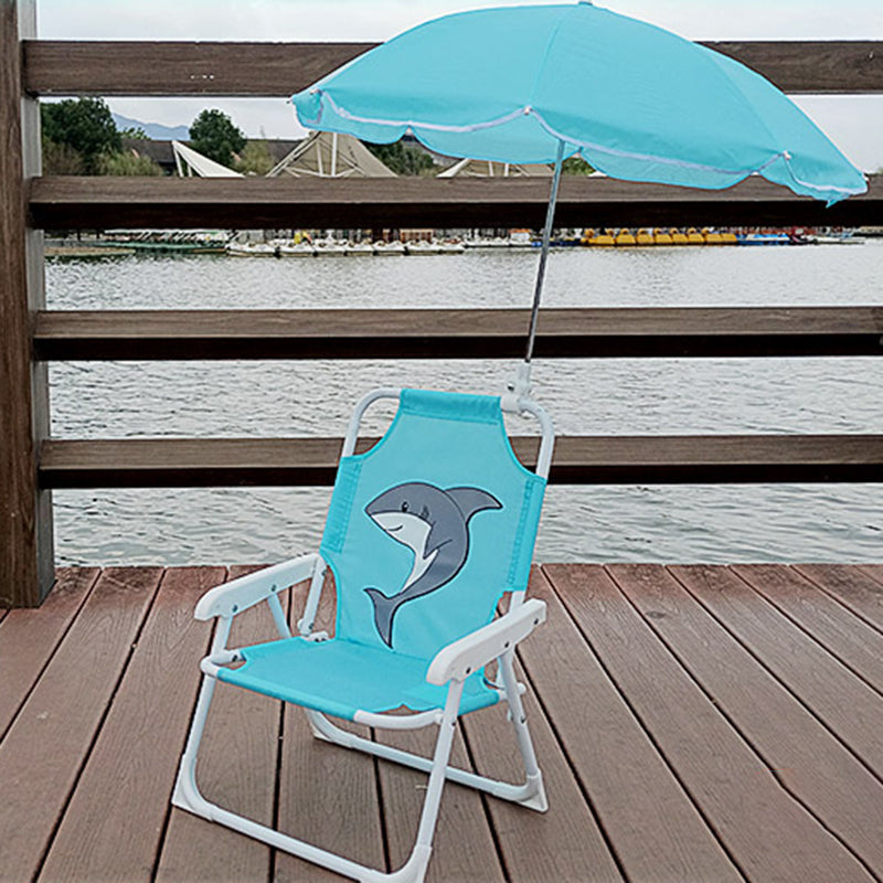Kids' Outdoor Folding Recliner with Sunshade and Backrest - Contemporary Cartoon Design, Metal Square Frame, PP Construction