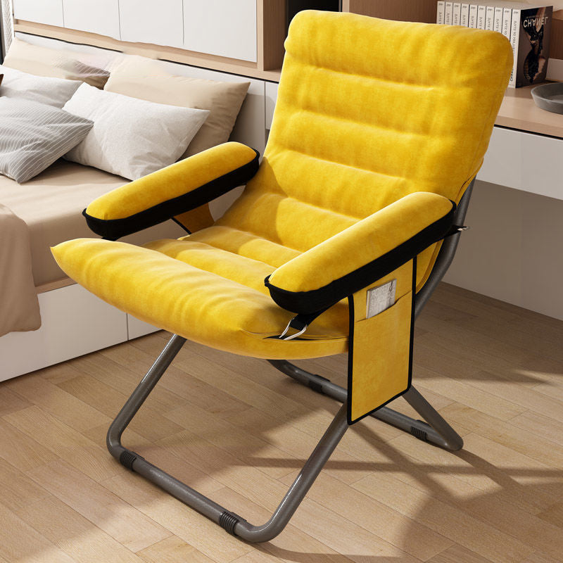 Modern Velvet and Cotton Folding Recliner with Metal Frame, Semi-Curved Backrest, Footrest and Storage Bag - Perfect for the Bedroom