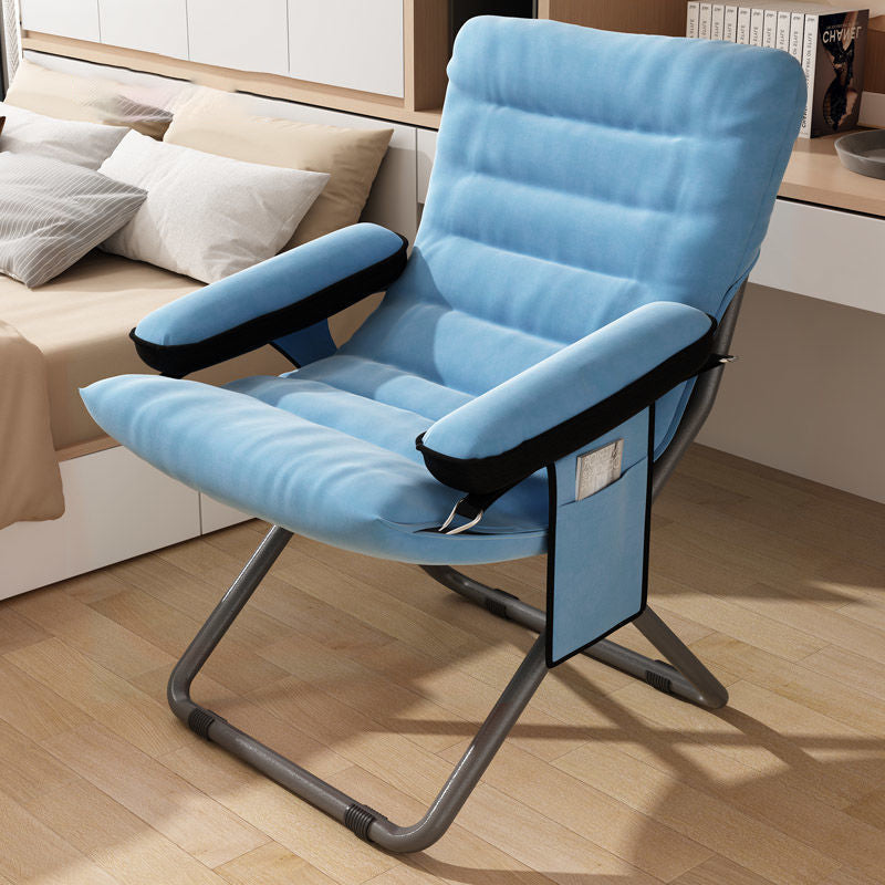 Modern Velvet and Cotton Folding Recliner with Metal Frame, Semi-Curved Backrest, Footrest and Storage Bag - Perfect for the Bedroom