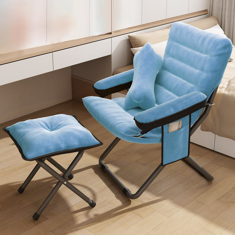 Modern Velvet and Cotton Folding Recliner with Metal Frame, Semi-Curved Backrest, Footrest and Storage Bag - Perfect for the Bedroom