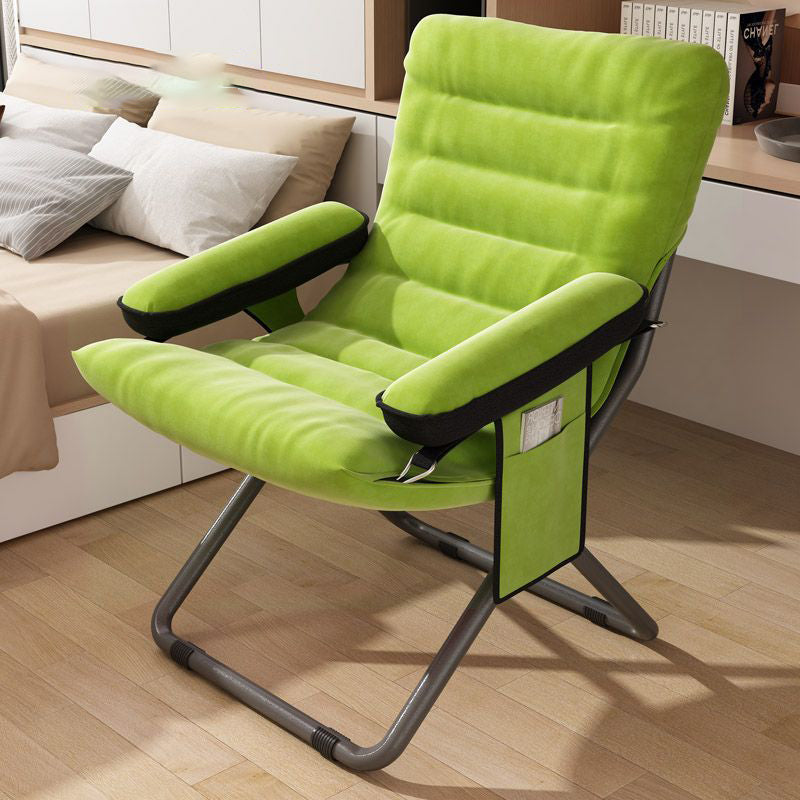 Modern Velvet and Cotton Folding Recliner with Metal Frame, Semi-Curved Backrest, Footrest and Storage Bag - Perfect for the Bedroom