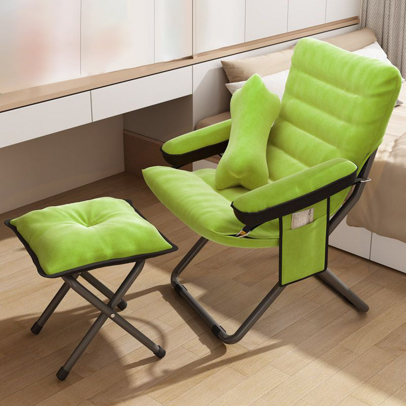 Modern Velvet and Cotton Folding Recliner with Metal Frame, Semi-Curved Backrest, Footrest and Storage Bag - Perfect for the Bedroom