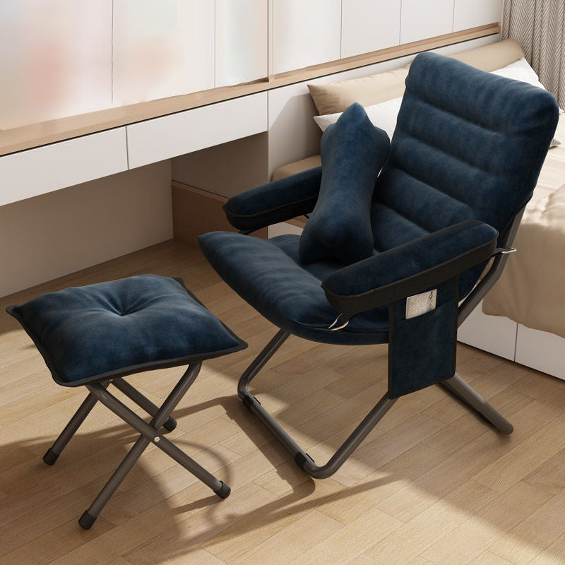 Modern Velvet and Cotton Folding Recliner with Metal Frame, Semi-Curved Backrest, Footrest and Storage Bag - Perfect for the Bedroom