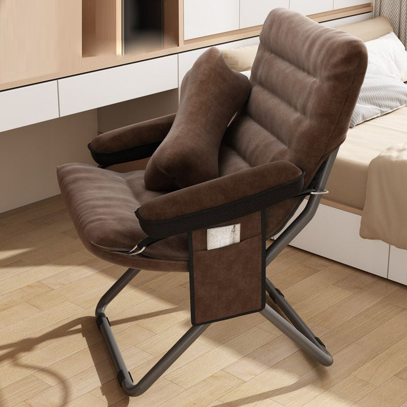 Modern Velvet and Cotton Folding Recliner with Metal Frame, Semi-Curved Backrest, Footrest and Storage Bag - Perfect for the Bedroom
