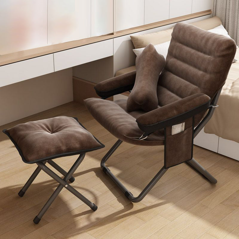 Modern Velvet and Cotton Folding Recliner with Metal Frame, Semi-Curved Backrest, Footrest and Storage Bag - Perfect for the Bedroom
