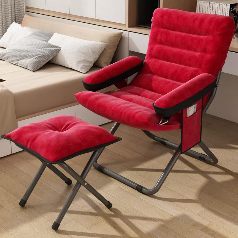 Modern Velvet and Cotton Folding Recliner with Metal Frame, Semi-Curved Backrest, Footrest and Storage Bag - Perfect for the Bedroom