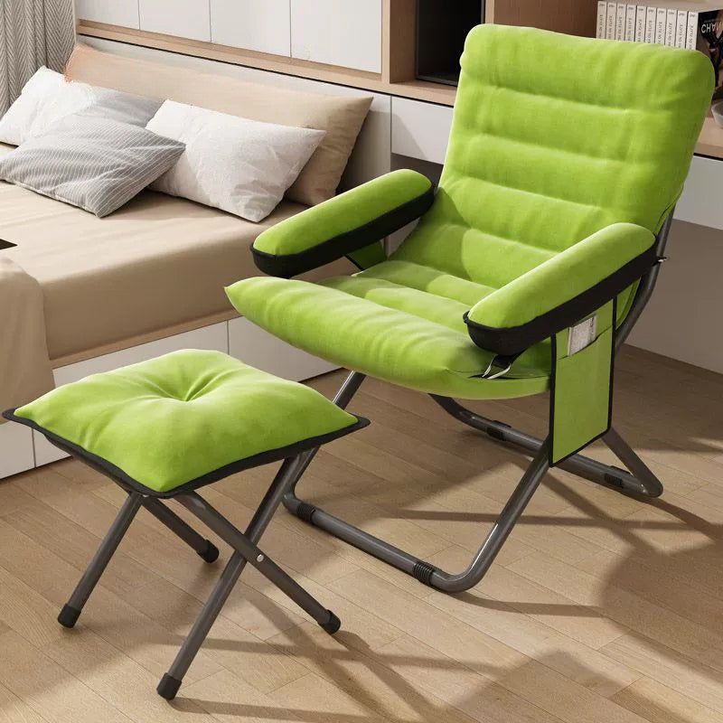 Modern Velvet and Cotton Folding Recliner with Metal Frame, Semi-Curved Backrest, Footrest and Storage Bag - Perfect for the Bedroom